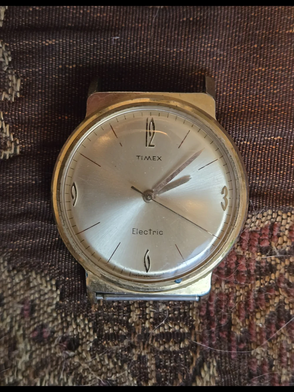 Vintage Timex Gold-Tone Case Silver Dial Electric Analog Watch Face